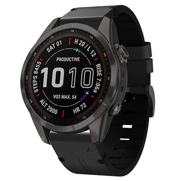 For Garmin Fenix 7s Sapphire Solar 20mm Læder Stål Spænde Urrem NYG Black