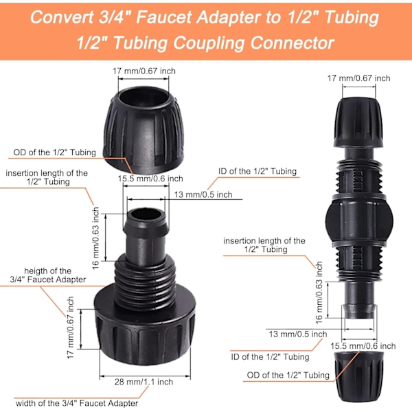 4 Set Bevattningskopplingar Kopplingar 1/2\" Rörslang