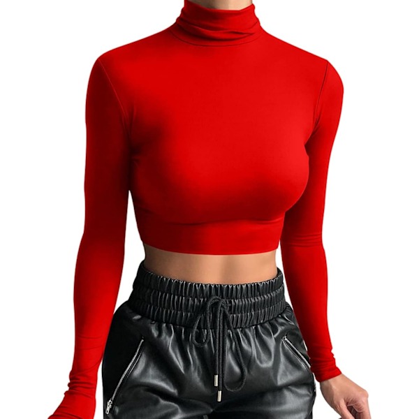 Kvinners langærmet kortermet topp turtleneck sexy basic kortermet topp skjorte