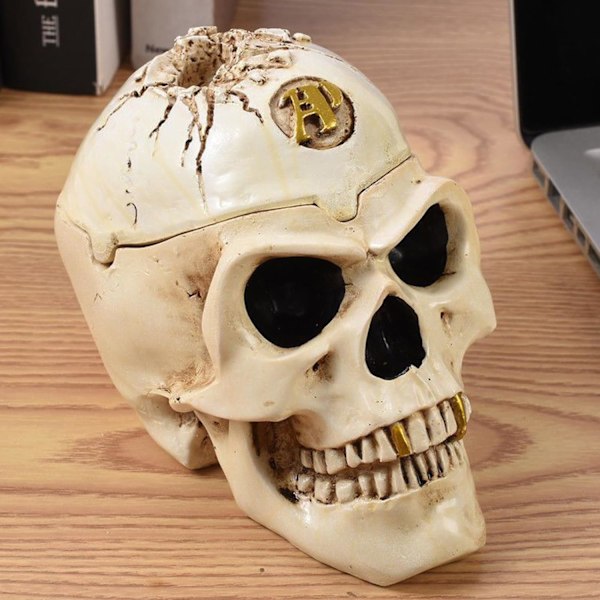 Kreativitet Skull Askebæger Askebægre Desktop til Mænd Rygning Moderne Fashionable Sjovt Resin Materiale til Husholdning Kontor Halloween Ornamenter Grøn En