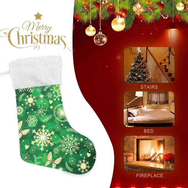 Julklapp, personliga julklappsstrumpor 2-pack gröna snöflingor jul 45,7 cm julstrumpor hängande prydnad spis för B