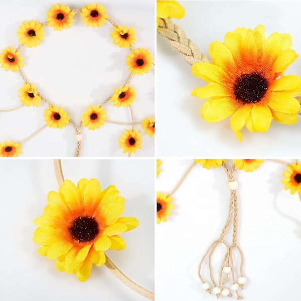 2 stk Blomster Hippie Hodebånd Blomsterkrone Sommer Solsikke Hår