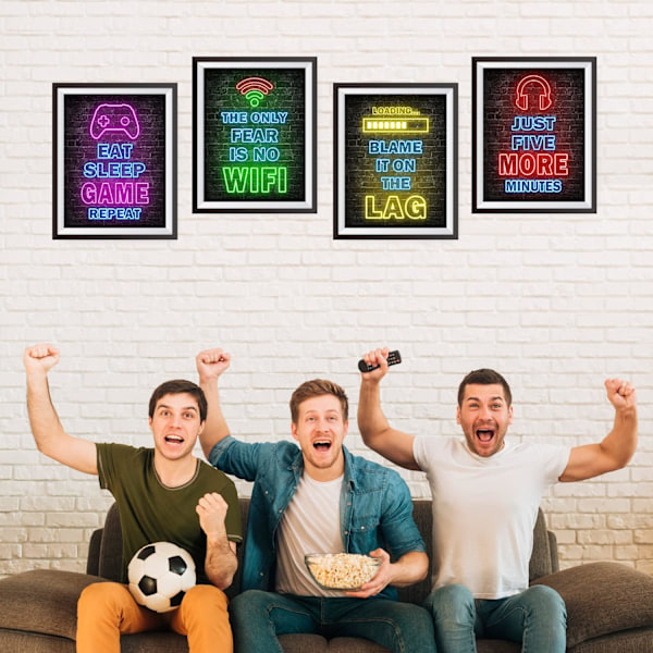Trykte Neon Gaming Posters Set med 4 (8”X 10”) - Gutterom