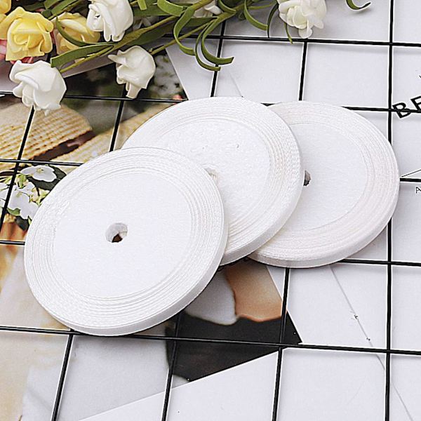 66m x 6mm Satinband - Dubbelsidigt vitt presentband