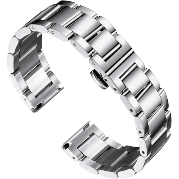 Thick Stainless Steel Watch Band Metal Heavy Polished Matte Brushed Finish Watch Strap Replacement for Men Women Brushed Finish Silver 20MM