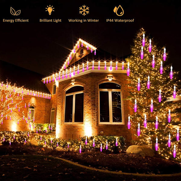 LED Meteorskur Lys, AC 110V Fallende Regn Julelys 10cm 10 Rør 120 LED, Fallende Regn Dråpe Istape Lyslenker for Juletrær Rosa