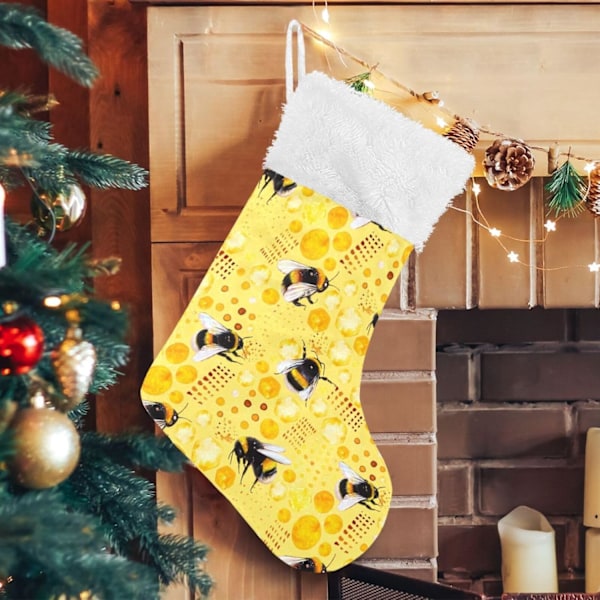 Julklapp, Personliga Julklappsstrumpor 2-pack Bi-gul med Vaxmönster 45,7 cm Julstrumpor Hängande Ornament Kamin för Träddekoration