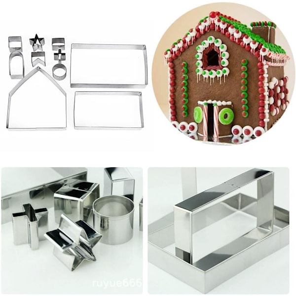 3D Julekake Pepparkakshus Kakeformsett - Rustfritt Stål Form for DIY Baking