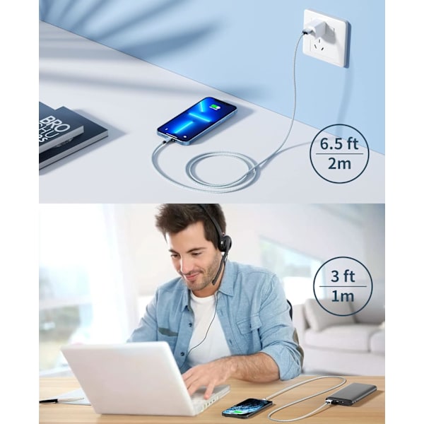 iPhone-laddare, 4-pack (3ft 6ft 10ft) laddningskabel MFi-certifierad USB