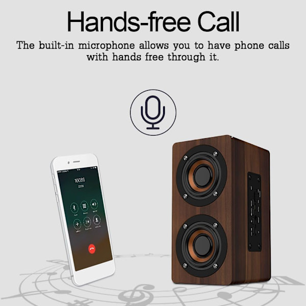 Trådlös Bluetooth-högtalare i trä, retro tung bas musikspelare stödjer FM-radio väckarklocka funktion för hemmakontor idé vänner (brunt korn)