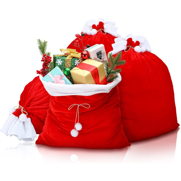 Tomtens jul Röda sammetsväskor
