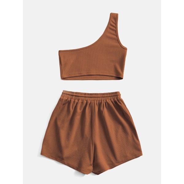 Kvinners One Shoulder Tank Top og Lounge Shorts 2-delt Treningssett