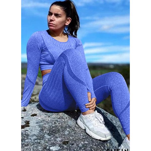 Kvinnors träningskläder Yoga 2 delar sömlös långärmad crop top hög midja