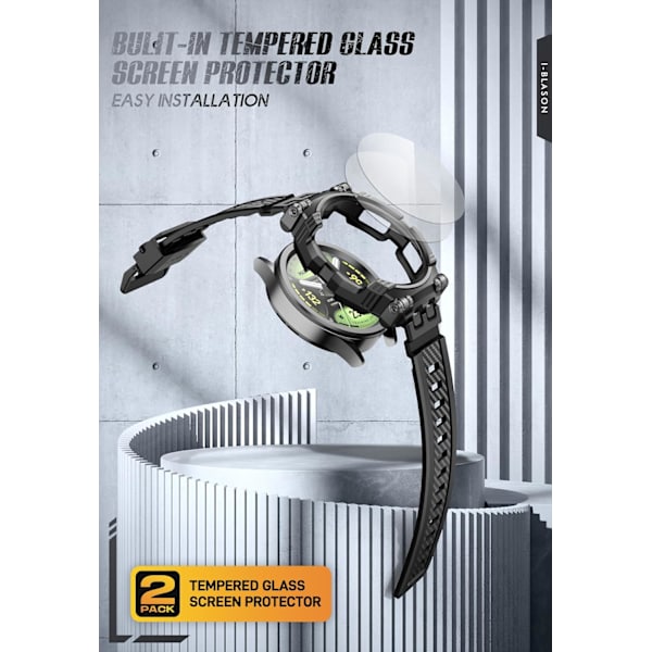 til   Galaxy Watch 6 Classic Band 47mm med 2-pak hærdet glas skærmbeskytter, [Militær beskyttelse] [Magnetisk opladning], urrem