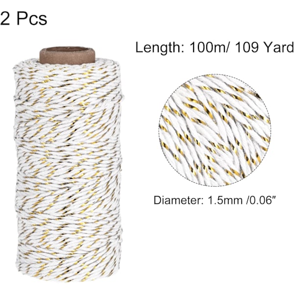 Snöre Packning String Wrapping Bomullssnöre 100M/109 Yard Guldton och Vit