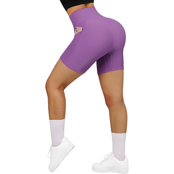 Kvinnors Cross Workout Shorts med fickor 5\" Hög midja Booty Biker Short