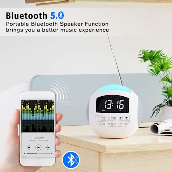 Klockradio, Bluetooth-väckarklockradio, dubbel väckarklocka med USB-laddare, 7-färgs nattlampa, 12/24H, DST, 5 justerbar volym, dimmer för