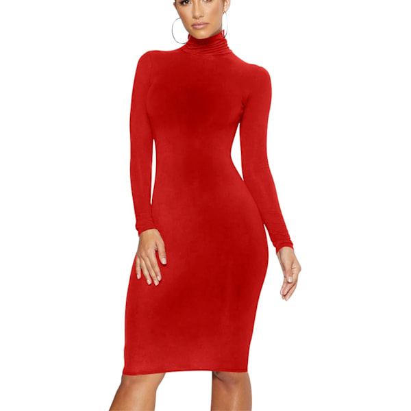 Kvinners Casual Lang Arm Bodycon Sexy Turtleneck Midi Club Fest Blyantkjole