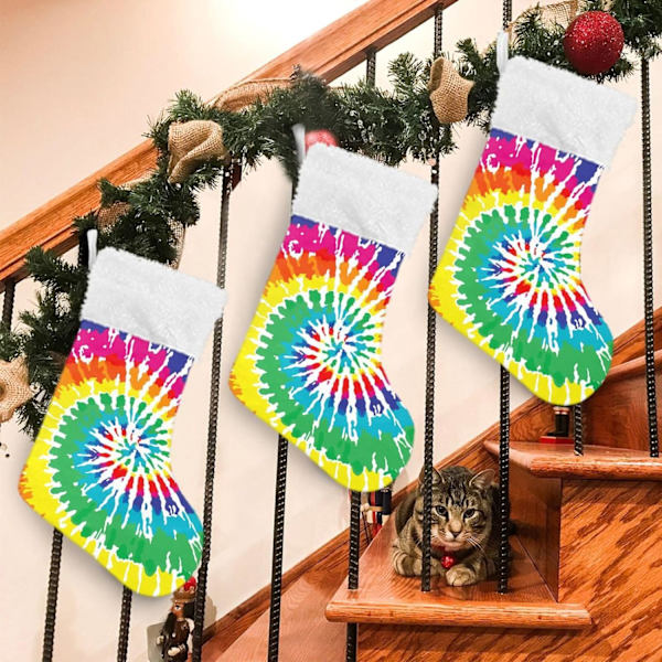 Jule-Strømpe, Personlige Jule-Strømper 2-pak Rainbow Tie Dye Print 18 tommer Jule-Strømper Hængende Ornament Pejs til Trædekoration