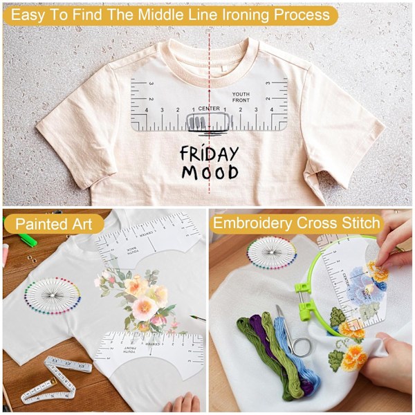 T-shirt linjal guide set - PVC värmepressverktyg för vinyljustering