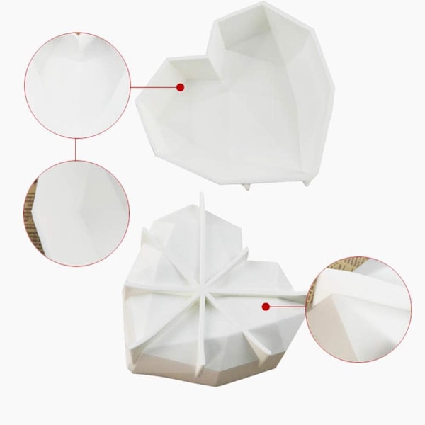 Hjerte silikoneform, 7-tommer diamant geometrisk hjerte