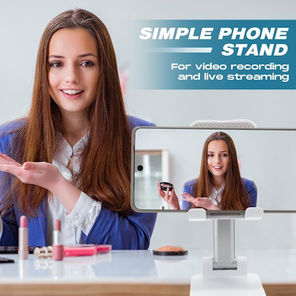 12 stk. Mobiltelefonstativ for skrivebord Telefonholder Stativ Sammenleggbar Vinkel Høyde Justerbar Bærbar Holder Nettbrett for Kontor Reise Fotografering (Hvit) Hvit