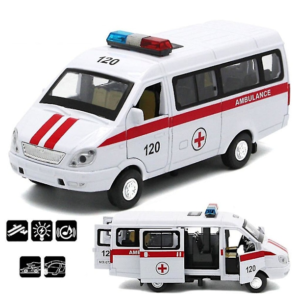 Ambulance vogn bil lastbil Pull Back model med LED lyd Børn legetøj metal model