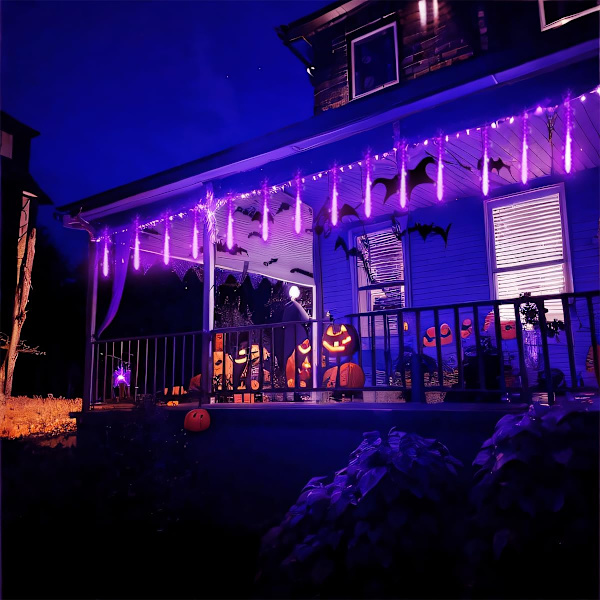 Halloween Lys Udendørs, Meteorskur Lys 12 tommer 8 Rør Icicle Fairy String Lys til Juledekorationer Træfest Have, UL Stik,
