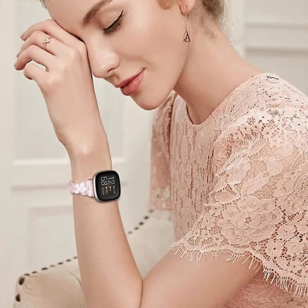 Til Fitbit Versa 3 / Sense Universal Rhombus Resin Watch Band YGG Pink Flower