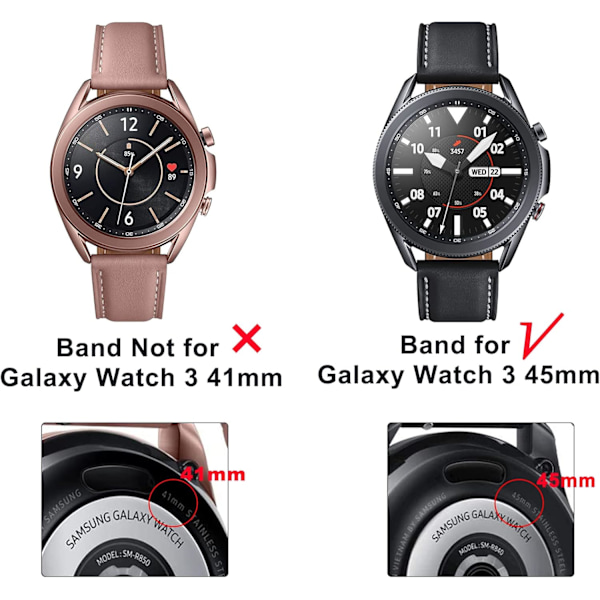 Læderrem til Galaxy Watch 3 Band 45mm Dame Herre, 22mm