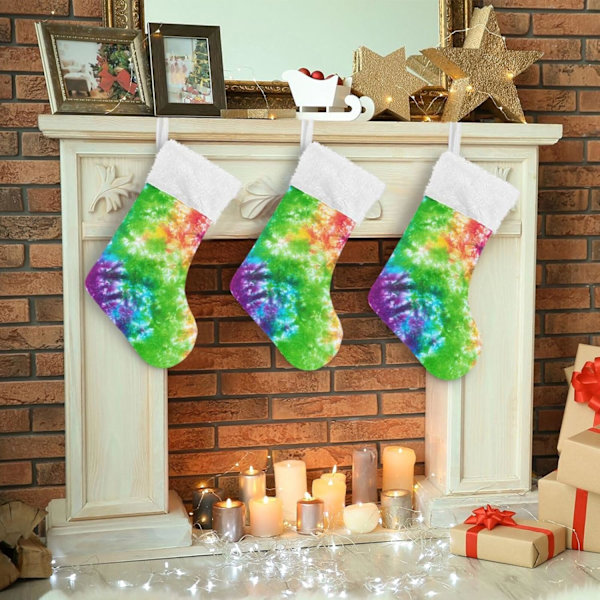 Julklapp, personliga julklappsstrumpor 2-pack Tie Dye Pride Regnbåge 45,7 cm Julstrumpor Hängande Ornament Eldstad för Träddekoration