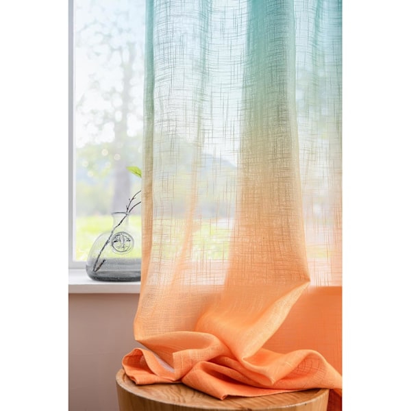 Pellavatekstuuriset Ombre-verhot - 134,31 cm x 213,36 cm puoliksi läpinäkyvät paneelit (2 kpl:n setti) - Auringonlaskun liukuväri oranssi/vihreä/sinivihreä/minttu