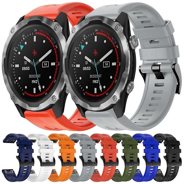Til Garmin Descent Mk 2 Metal Spænde Solid Color Silikonurrem EXZ White