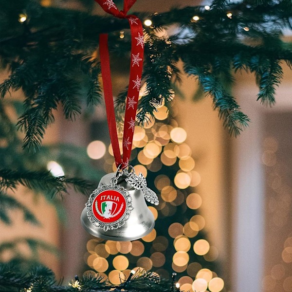 Italien Flag Symboler Sølv Klokke Ornament Juletræ Klokker Med Rød Lanyard Metal Xmas Hængende Dekorationer Til Feriefest  Vinge Klokke  Vinge