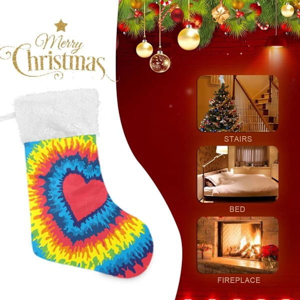 Julklapp, personliga julklappsstrumpor 2-pack Regnbåge Hjärta Tie Dye 45,7 cm Julstrumpor Hängande Ornament Eldstad för Träddekoration