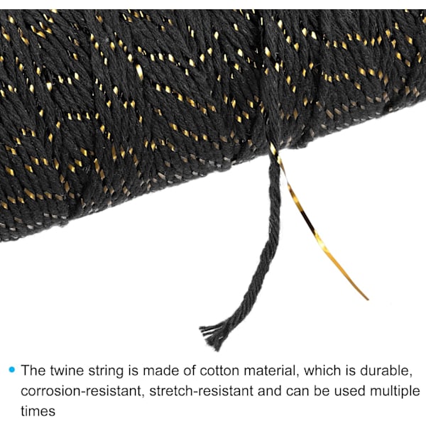 Trådpakningstreng Innpakning Bomullstråd 100M/109 Yard Gulltone og Svart