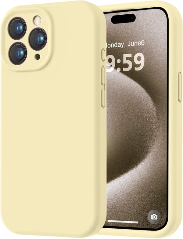 Premium silikonecover til iPhone 15 Pro med mikrofiberfor, stødsikkert - Gul