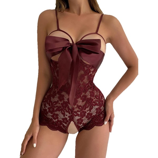 Kvinnors Självknut Fram Teddy Lingerie En Delig Blommig Spets Bodysuit Babydoll