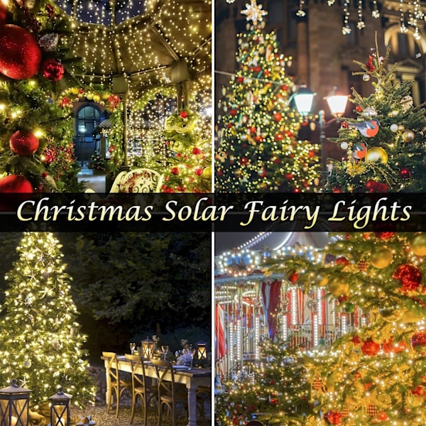 Solcelledrivne lysslynger utendørs, 4 pakker 160FT 400 LED solblinklys for utendørs vanntett kobbertråd med 8 moduser solfe lys for