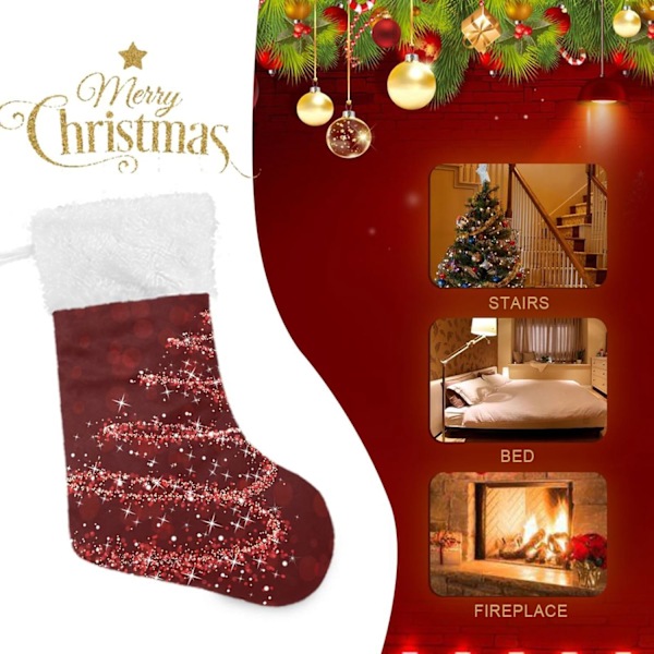 Julklapp, Personliga Julklappsstrumpor 2-pack Julgran Snöflinga Röd 45,7 cm Julstrumpor Hängande Ornament Eldstad för B