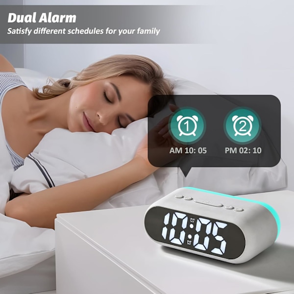 Høj Alarmur til Soveværelser med Dynamisk RGB Nattelys, Farverig LED Digital Alarmur med Snooze, Dobbelt Alarm, Dæmper, Natbord Digitalt Ur