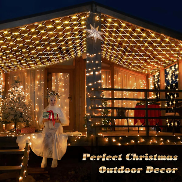 Gazebo Net Lights Outdoor, 10 x 10 FT Holiday Mesh Lights med 320 LED'er og 8 lystilstande, Vandtætte tilslutningsmulige Gazebo Twinkle Light til