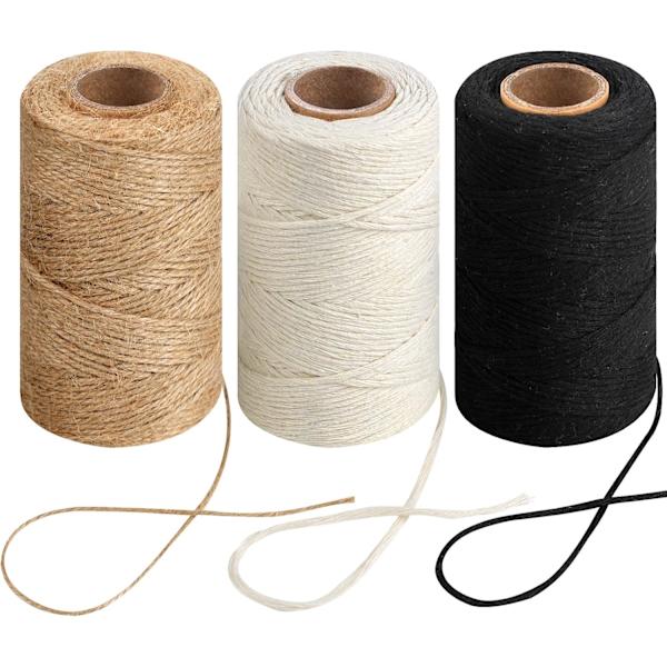 984 fod snor, natur jute snor, 2mm tynd hvid bomuldssnor reb,
