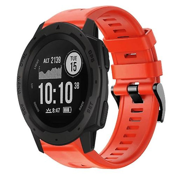 För Garmin Instinct Metal Buckle Solid Color Silikonklockarmband GVX Red