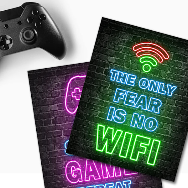 Trykte Neon Gaming Posters Set med 4 (8”X 10”) - Gutterom