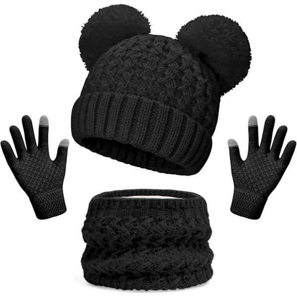 Barne Vinter Varm Lue Hett & Skjerf Sett - Dobbel Pom Pom (3-8 år)