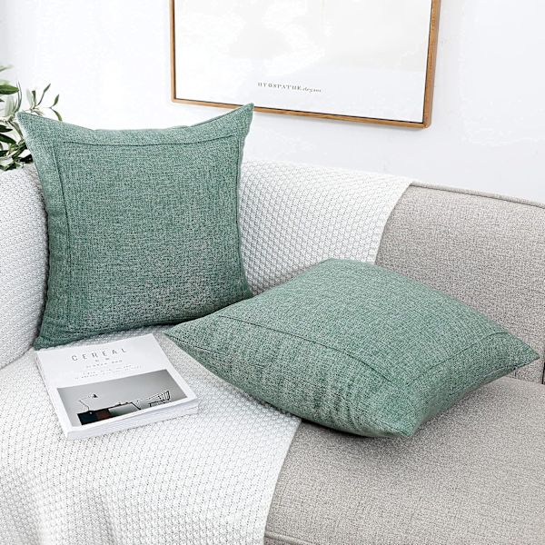 Kuddöverdrag i lantlig stil, salviagrön - 2-pack, 61 x 61 cm