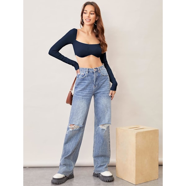 Sød korsettop til kvinder med lange ærmer Crop Tops firkantet hals