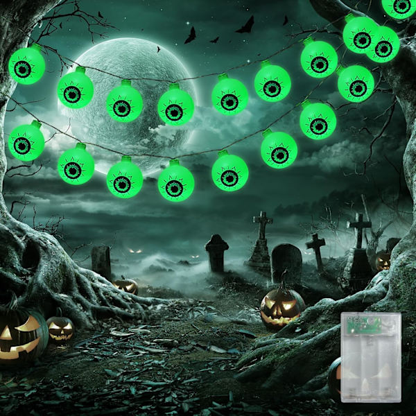 Halloween Øjenæble Grøn Streng Lys Grøn 10ft 20 Øjenæble Batteridrevet Halloween Lys Dekorationer 2 Tilstande Øjenæble Lys til Indendørs Grøn