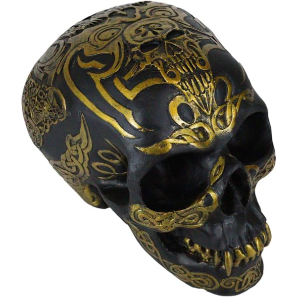 Ebros Keltisk Tribal Knotwork Tattoo Sort Spøgelse Vampyr Kranie Statue 7\" Lang Som Macabre Ossuary Dekoration Dracula Skelet Kranium til     Black & Day